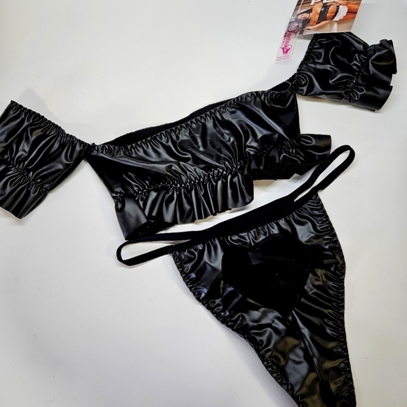 NEW Fantasy Lingerie PLAY Sexy French Maid Wet Look Partial Costume Set S/M - Picture 3 of 6